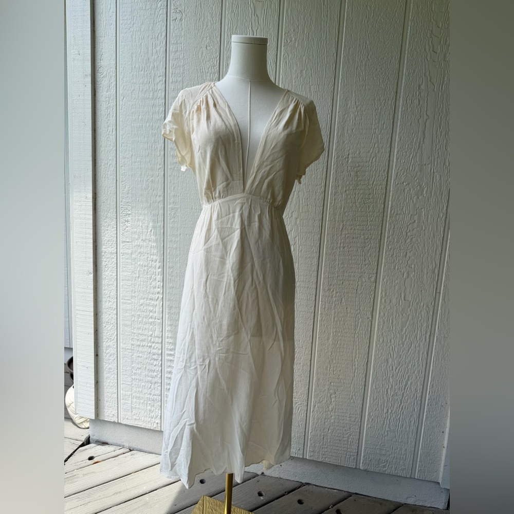 Reformation cream deep V maxi dress